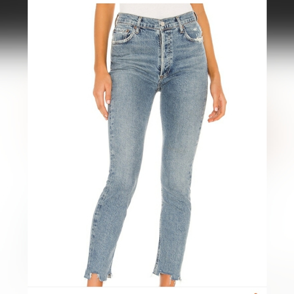 Aritzia Agolde Niko Highrise Slim Distressed Denim In Rooted Sz 24